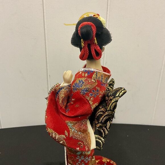 Vintage Antique 1940s Japanese Geisha Doll in Red & Gold Kimono 9” Cloth… - Picture 12 of 12
